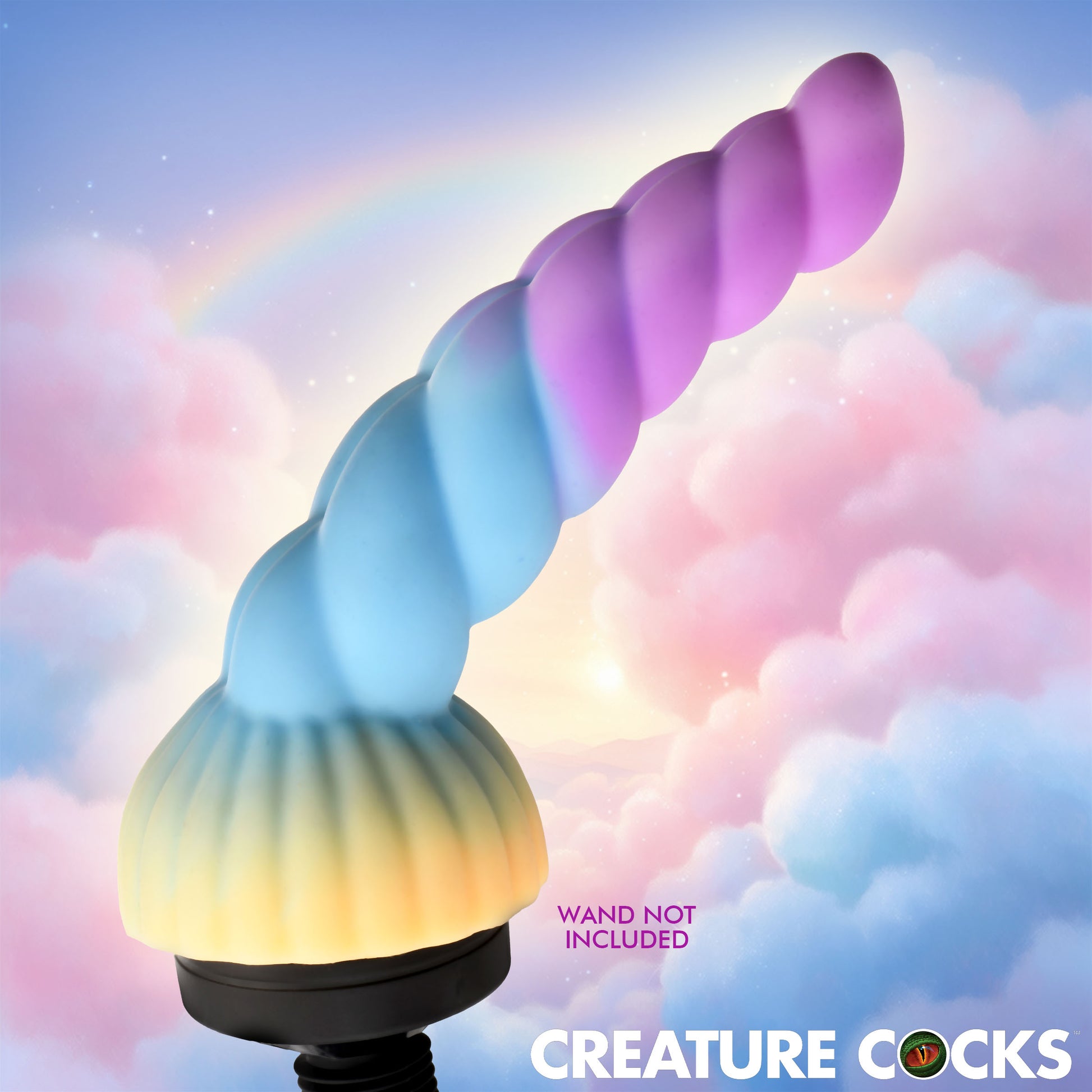 Unicorn Head ridged spiral horn wand attachment in daydream rainbow