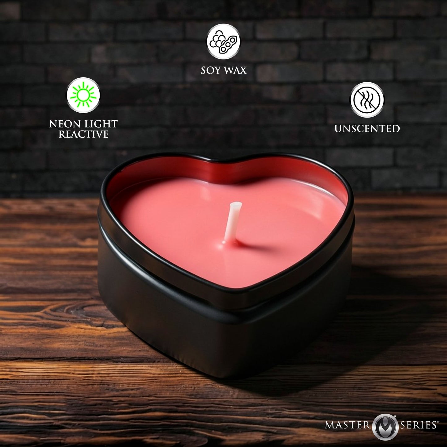  UV heart drip candle burning bedside before a wax play scene