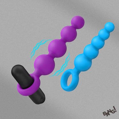 Vibrating anal beads set with two graduated silicone strands