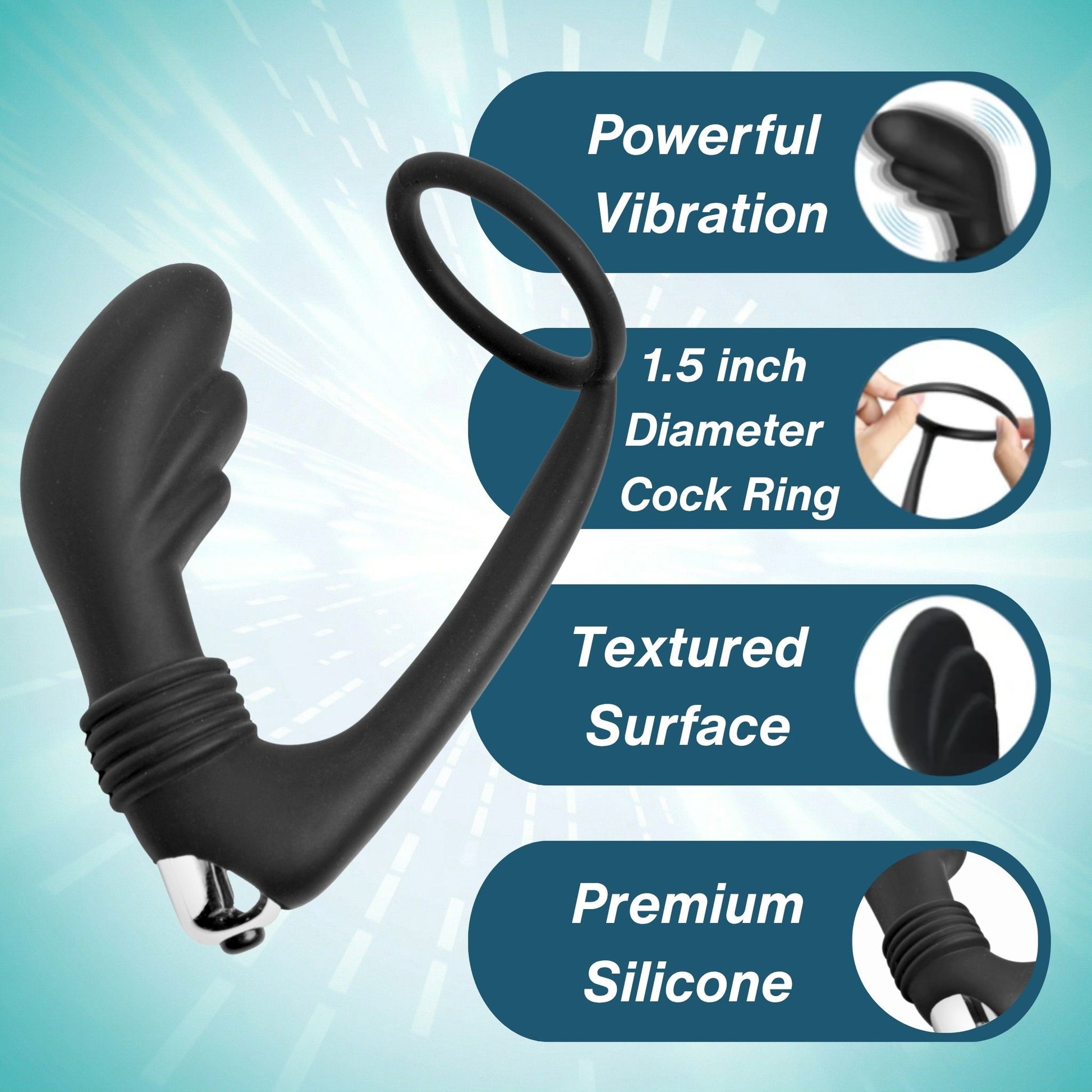 vibrating cock ring with prostate massager features powerful vibration textured surface silicone p spot stimulator