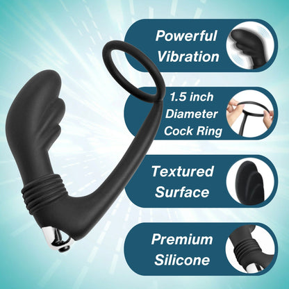 vibrating cock ring with prostate massager features powerful vibration textured surface silicone p spot stimulator