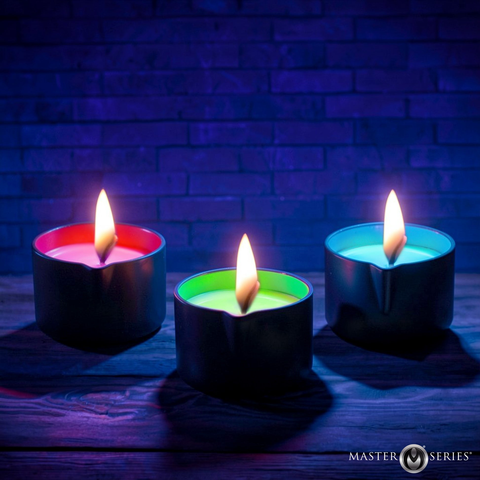 Wicked Wax UV reactive drip candle trio for solo gay temperature scenes