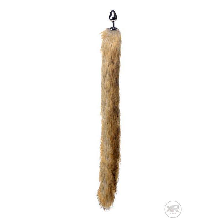 Brown Extra Long Mink Tail with Metal Anal Plug