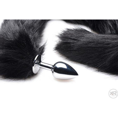 Black Extra Long Mink Tail with Metal Anal Plug