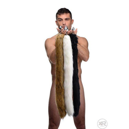 White Extra Long Mink Tail with Metal Anal Plug