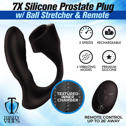 7X Silicone Prostate Plug with Ball Stretcher and Remote