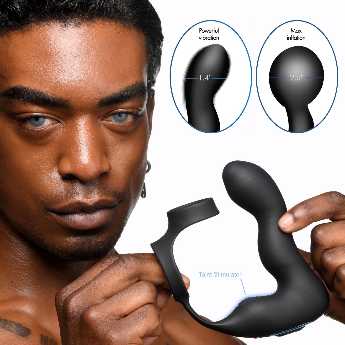 10X Inflatable and Vibrating Prostate Plug with Cock and Ball Ring Boyzshop 10X Inflatable and Vibrating Prostate Plug with Cock and Ball Ring Boyzshop