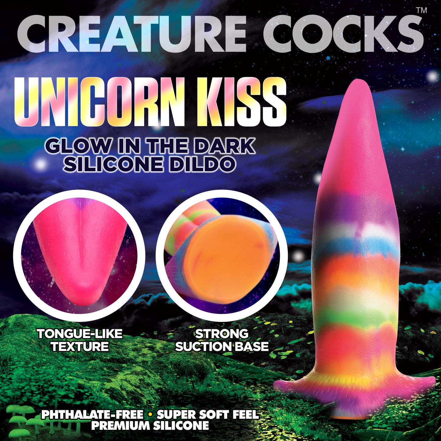 Unicorn Kiss Unicorn Tongue Glow-in-the-Dark Silicone Dildo