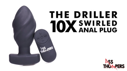The Driller 10X Swirled Silicone Remote Control Vibrating Butt Plug